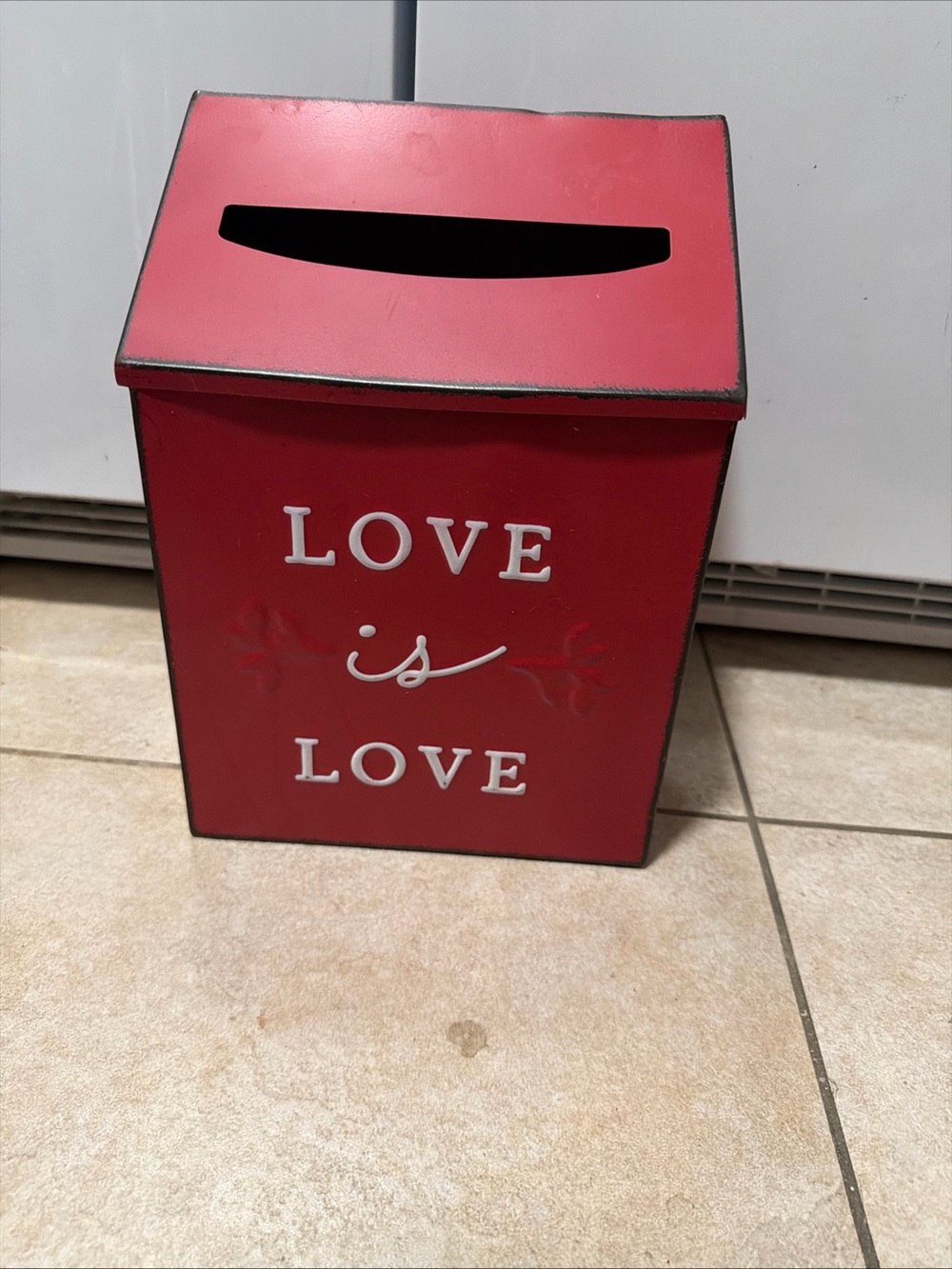 Love Tree Red 'Love is Love' Metal Donation Box 12x8.5